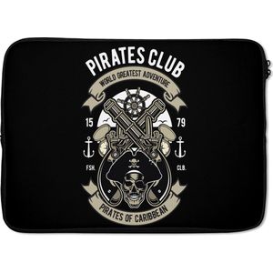 Laptophoes 13 inch - Piraten - Kanon - Vintage - Tekening - Laptop sleeve - Binnenmaat 32x22,5 cm - Zwarte achterkant