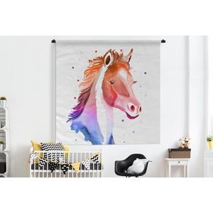 Wandkleed - Wanddoek - Paard - Oranje - Roze - Meisjes - Kinderen - Meiden - 180x180 cm - Wandtapijt
