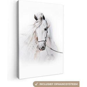 Canvasdoek kinderen - Decoratie kinderkamers - Paard - Waterverf - Dieren - Wit - Canvas kinderen - Muurdecoratie - 20x30 cm - Canvasdoek voor Kids