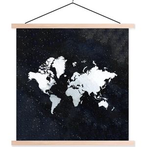 Posterhanger incl. Poster 60x60 cm - Schoolplaat - Wereldkaart - Sterrenhemel - Wit - Textielposter - Blanke latten