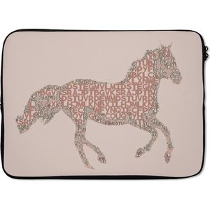Laptophoes 13 inch - Paard - Letters - Roze - Meisjes - Kinderen - Meiden - Laptop sleeve - Binnenmaat 32x22,5 cm - Zwarte achterkant