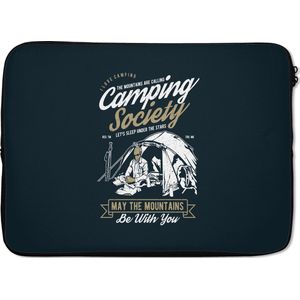 Laptophoes 14 inch - Tent - Camping - Vintage - Laptop sleeve - Binnenmaat 34x23,5 cm - Zwarte achterkant