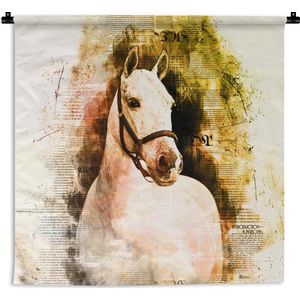Wandkleed - Wanddoek - Paard - Geel - Krant - Meisjes - Kinderen - Meiden - 150x150 cm - Wandtapijt