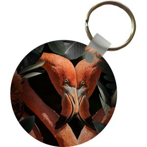 Sleutelhanger - Flamingo - Bladeren - Bloemen - Plastic - Rond - Uitdeelcadeautjes