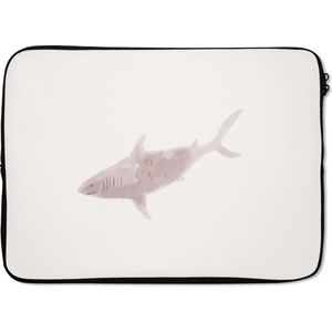 Laptophoes 13 inch - Haai - Roofdieren - Waterverf - Laptop sleeve - Binnenmaat 32x22,5 cm - Zwarte achterkant