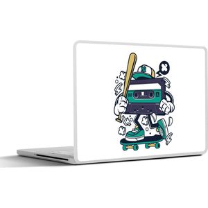 Laptop sticker - 14 inch - Cassettebandjes - Honkbalknuppel - Skateboard - Vintage - 32x5x23x5cm - Laptopstickers - Laptop skin - Cover