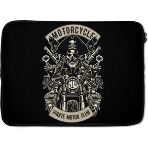 Laptophoes 14 inch - Motor - Piraat - Skelet - Vintage - Laptop sleeve - Binnenmaat 34x23,5 cm - Zwarte achterkant