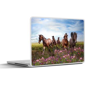 Laptop sticker - 13.3 inch - Paarden - Bloemen - Roze - 31x22,5cm - Laptopstickers - Laptop skin - Cover