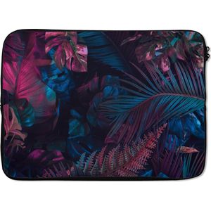 Laptophoes 14 inch - Jungle - Bladeren - Blauw - Roze - Jongetjes - Meisjes - Kind - Laptop sleeve - Binnenmaat 34x23,5 cm - Zwarte achterkant
