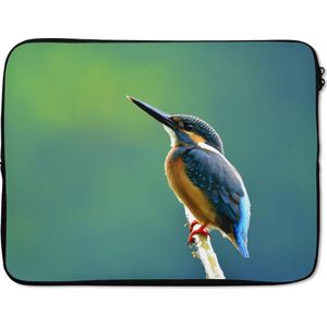 Laptophoes 15.6 inch - IJsvogel - Takken - Blauw - Laptop sleeve - Binnenmaat 39,5x29,5 cm - Zwarte achterkant
