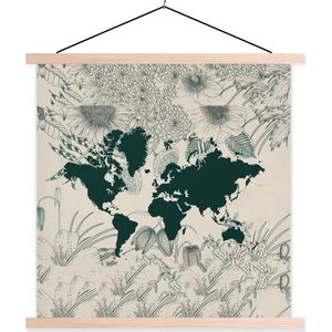 Posterhanger incl. Poster 120x120 cm - Schoolplaat - Wereldkaart - Bloemen - Planten - Textielposter - Blanke latten