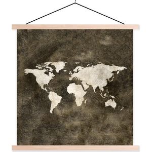 Posterhanger incl. Poster 40x40 cm - Schoolplaat - Wereldkaart - Retro - Goud - Textielposter - Blanke latten