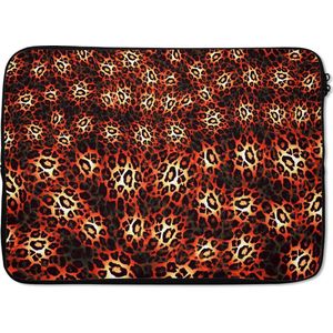 Laptophoes 13 inch - Luipaardprint - Design - Oranje - Laptop sleeve - Binnenmaat 32x22,5 cm - Zwarte achterkant