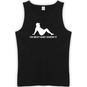 Zwarte Tanktop met  "" I'M Sexy and i Know It "" print Wit size S