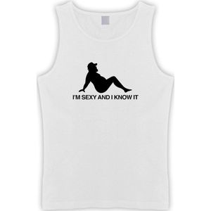 Witte Tanktop met  "" I'M Sexy and i Know It "" print Zwart size S