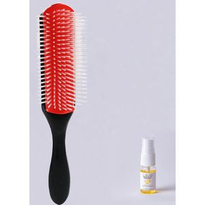 Aurgan nine-row haarborstel – 9-row rood - inclusief 10 ml arganolie - styling tool -  negen-rij kam