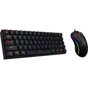 Redragon Dragon 2-in-1 Gaming Set - Honeycomb muis en 60% mechanisch gaming toetsenbord - zwart - Draadloos toetsenbord en bedrade muis