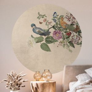 Behangcirkel 80cm Blooming birds creme - Wallz