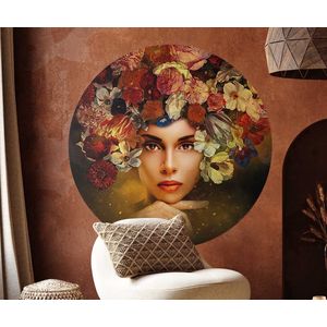 Behangcirkel 125cm Still life flower woman - Wallz