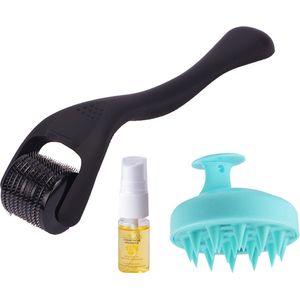 Dermaroller & Scalp massager set – met arganolie - Haarverzorgingsset