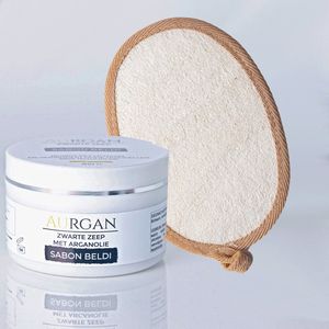 Aurgan Body Soap Hamam zeep - Sauna deep cleaning soap - Sabon beldi met scrubpad - arganolie zeep - zwarte zeep - exfolierende zeep