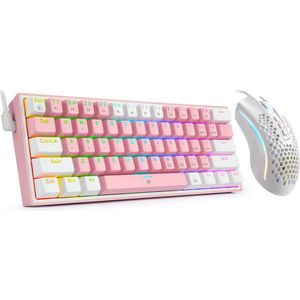 Redragon Pink Bubblez Gaming Set - Roze Toetsenbord en Muis - 60% RGB Mechanisch toetsenbord - Honeycomb RGB Gaming Muis