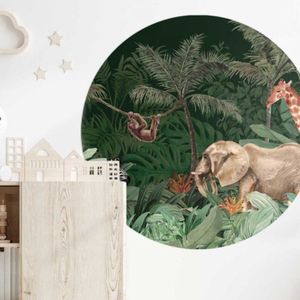 Behangcirkel 80cm Studio Wallz - Jungle dieren donkergroen