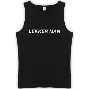 Zwarte Tanktop sportshirt met Witte “ Lekker Man “ Print Size S