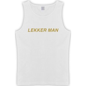 Witte Tanktop sportshirt met Gouden “ Lekker Man “ Print Size S