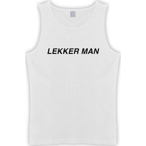 Witte Tanktop sportshirt met Zwarte “ Lekker Man “ Print Size M