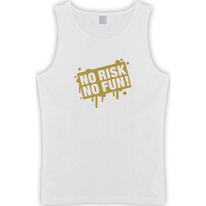 Witte Tanktop met  "" No Risk No Fun "" print Goud size L
