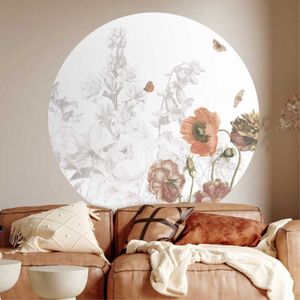Behangcirkel 80cm Bloemenveld schets kleur - Wallz