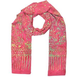 Sjaal gemaakt van rayon figuren bloemen in de kleuren roze geel groen beige, lengte 175 cm en breedte 65 cm
