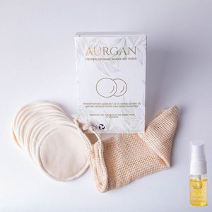 Aurgan make up remover pads - hennepkatoen - duurzame make up verwijder schijfers - herbruikbaar hennep -  Gratis 10 ml arganolie extra