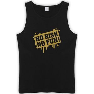 Zwarte Tanktop met  "" No Risk No Fun "" print Goud size XXXL