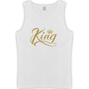 Witte Tanktop met  "" King "" print Goud size M