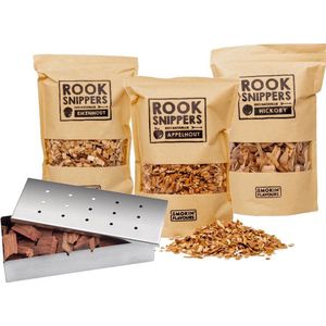 Rooksnippers bundel met Smokerbox - Smokin' Flavour  - Appel - Hickory - Eik