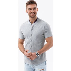 Ombre - Korte Mouw Overhemd - Grijs - Katoen/Lycra - Normal Fit