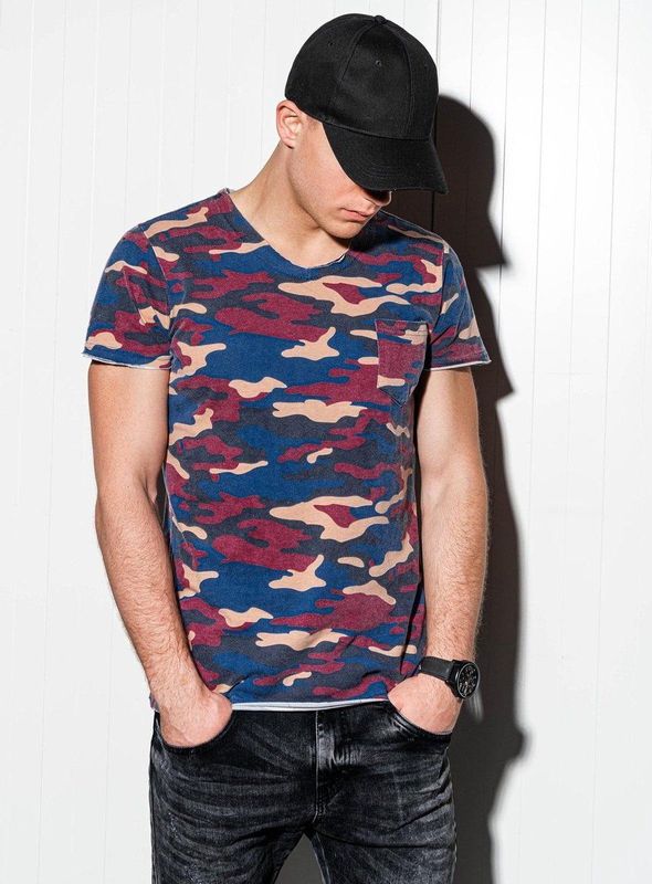 Ombre - Heren T-shirt - Blauw - Camouflage - Normal Fit