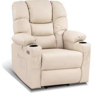 Bobby's Luxe Relax stoel - Ligpositie 170 Graden - Voetensteun - Chill stoel - USB Aansluiting - Crème Wit - Leer - Retro - Tv stoel - Sta Op Functie - 3 Motoren -‎ 90 x 84 x 108 cm