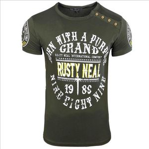 RustyNeal - Heren T-shirt - Kaki - Casual Fit - All-over Print