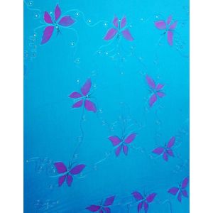 Sarong, pareo, hamamdoek, figuren vinder  patroon lengte 115 cm breedte 165 kleuren blauw paars versierd met franjes en pailletten.