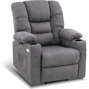 Monkey's Luxe Relax stoel - Ligpositie 170 Graden - Voetensteun - Chill stoel - USB Aansluiting - Grijs - Stof - Retro - Tv stoel - Sta Op Functie - 3 Motoren -‎ 90 x 84 x 108 cm