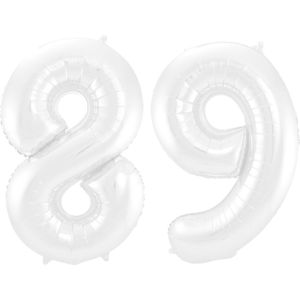 Folieballon 89 jaar metallic wit 86cm