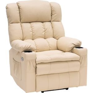 Monkey's Luxe Elektrische Relax stoel - Ligpositie 165 Graden - Voetensteun - Chill stoel - USB Aansluiting - Crème Wit - Leer - Retro - Tv stoel - Sta Op Functie - 3 Motoren -‎ 100 x 86 x 112 cm