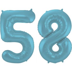Folieballon 58 jaar metallic pastel blauw mat 86cm