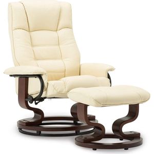 Luxe Relaxstoel - Ligfunctie - Met Kruk - Kunstleer - 360 Graden - Chill stoel - Creme - Televisie Stoel - 75 x 77 x 103 cm