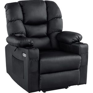 Bobby's Luxe Relax stoel - Ligpositie 170 Graden - Voetensteun - Chill stoel - USB Aansluiting - Zwart - Leer - Retro - Tv stoel - Sta Op Functie - 3 Motoren -‎ 90 x 84 x 108 cm
