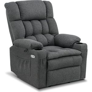 Monkey's Luxe Elektrische Relax stoel - Ligpositie 165 Graden - Voetensteun - Chill stoel - USB Aansluiting - Grijs - Stof - Retro - Tv stoel - Sta Op Functie - 3 Motoren -‎ 100 x 86 x 112 cm