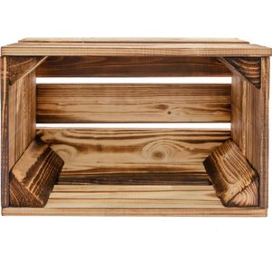 EcoDecoBox 30x20x15 - Gevlamd – Houten Opberger – Ecologisch - Handgemaakt Hout Doos - Bloempot - Fruitkist Natuurlijk Vintage Stijl Originele Kist Nieuw Decoratief Meubelstuk Interieur Nachtkast Schoenenkast Wijnrek Handmade Wood Box DIY